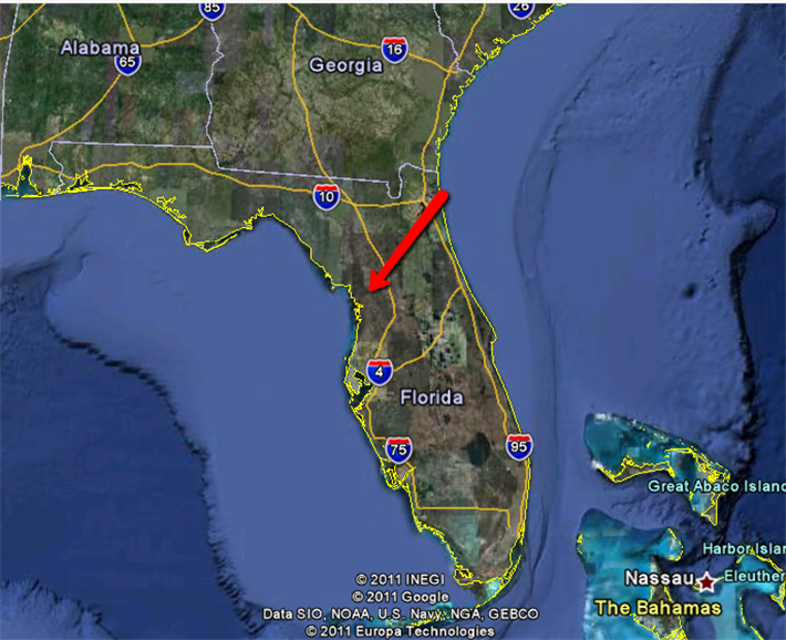 Aerial map of Florida, FL, USA