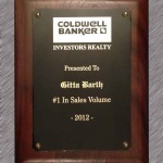Coldwell Banker Gitta Barth Award No 1 in Real Estate Sales Volume 2012 Plaque